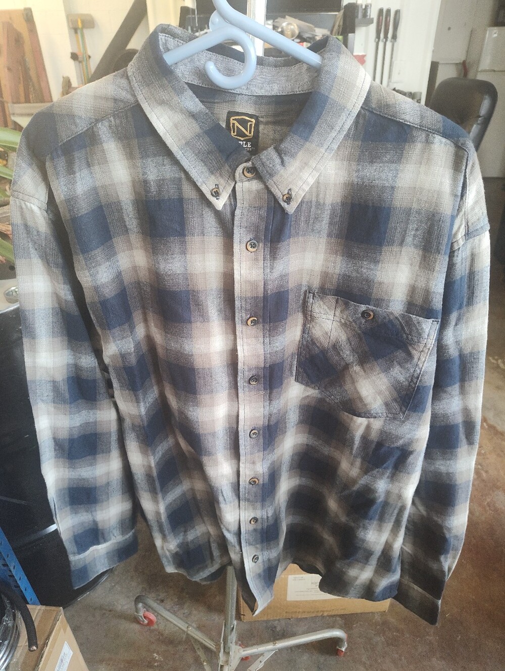 Noble Outfitters Men's Blue and Granite Plaid Button-Down Shirt